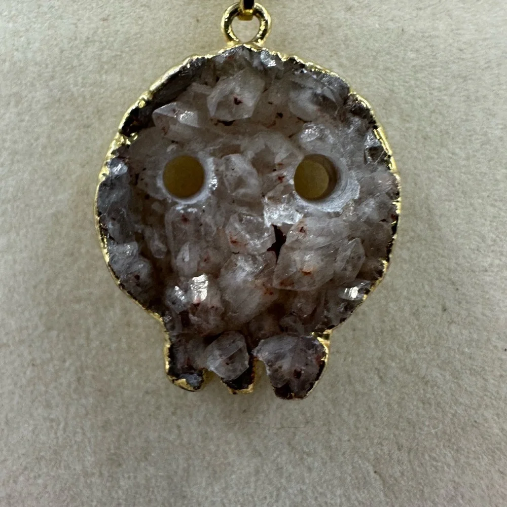 Druzy Amethyst Skull Pendant on Stainless Steel Snake Chain
